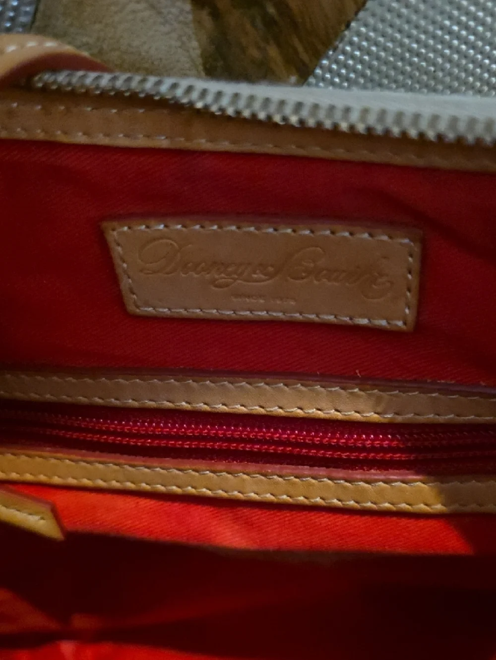 Dooney & Bourke Cream Shoulder Bag with Tan Trim and Brown Strap